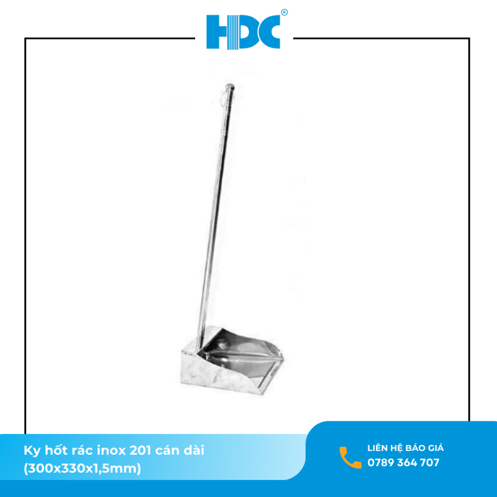 Ky hốt rác inox 201 cán dài (300x330x1,5mm) – Văn Phòng Phẩm HDC